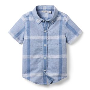 Plaid Linen-Cotton Shirt