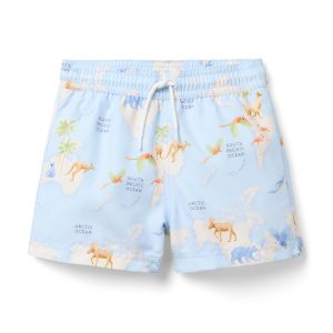 Recycled Animal Map Swim Trunk