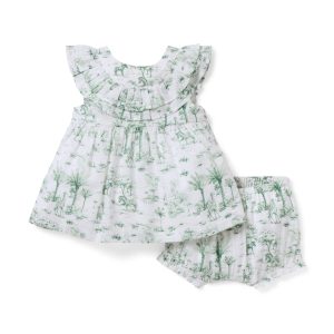 Baby Safari Toile Ruffle Matching Set