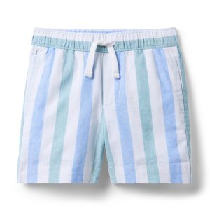 Striped Linen-Cotton Pull-On Short