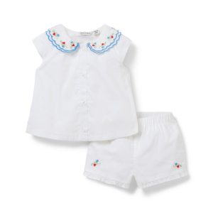 Baby Embroidered Floral Collar Matching Set