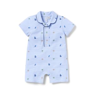 Baby Striped Nautical Icon Pique Romper