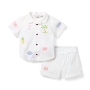 The Embroidered Cabana Matching Baby Set
