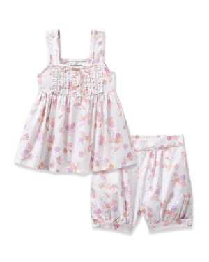 Girl's Twill Charlotte Short Pajama Set in Seashell Splendor