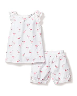 Girl's Twill Amelie Short Pajama Set in Flamingos