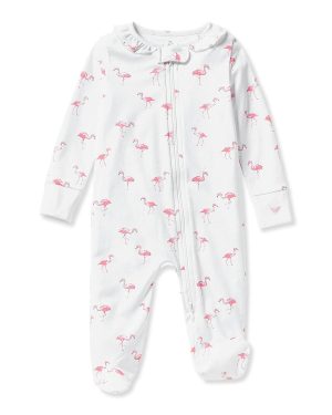 Baby's Pima Ruffle Collar Romper in Flamingos