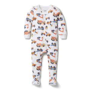 Baby Good Night Footed Pajama In Construction Trucks
