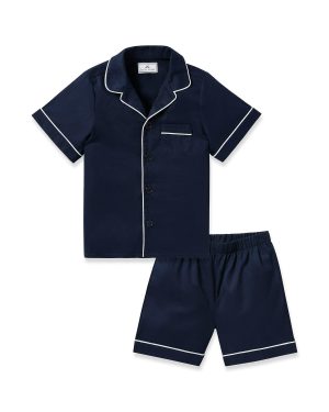 Kid's Twill Short Sleeve Short Pajama Set in Navy