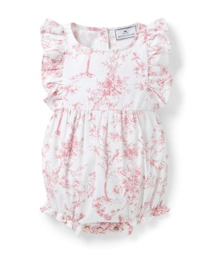 Baby's Twill Ruffled Romper in Pink Timeless Toile