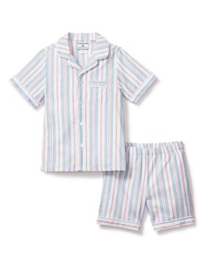 Kid's Twill Short Pajama Set in Vintage French Stripes