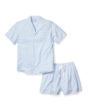 Men's Light Blue Gingham Short Set