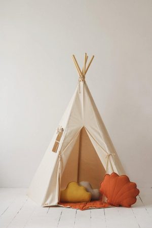 “Beige” Teepee and "Grey Linen" Round Mat Set