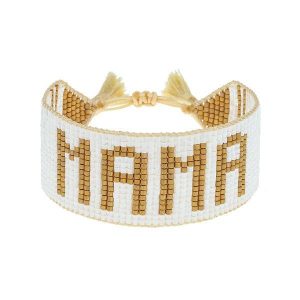 White & Gold MAMA Beaded Bracelet