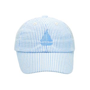 Blue Seersucker Sailboat Baseball Hat