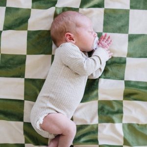 Minky Stretch Receiving Blanket in Olive Checkered