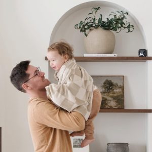 Minky Stretch Receiving Blanket in Neutral Checkered