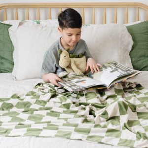 Minky Stretch Blanket in Olive Checkered