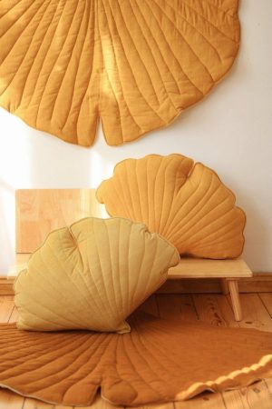 Velvet “Honey” Ginkgo Leaf Pillow