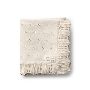 Scalloped Pointelle Baby Blanket Natural