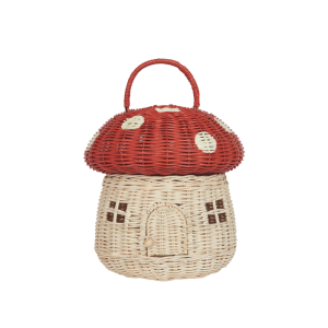 Rattan Mushroom Basket - Red