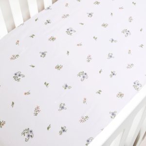 Fleur + Stripe Crib Sheet - Ivory
