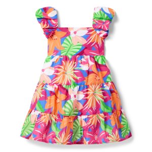 Tropical Floral Tiered Dress