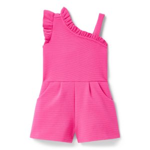 Textured Ruffle Shoulder Romper