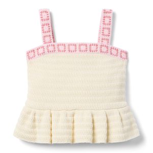 Crochet Floral Trim Peplum Top