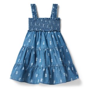 Pineapple Chambray Smocked Dress