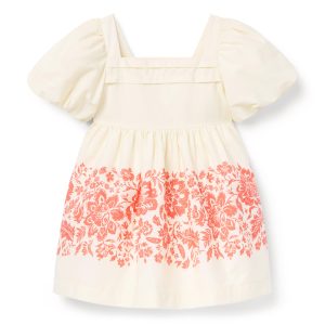 Floral Border Puff Sleeve Dress