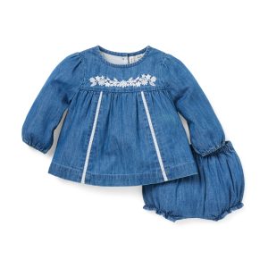 The Embroidered Chambray Matching Baby Set