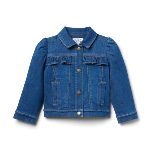 Denim Puff Sleeve Jacket In Medium Wash