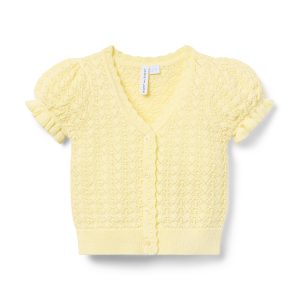 Pointelle Puff Sleeve Cardigan