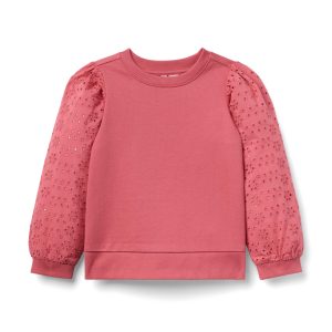 Eyelet Puff Sleeve Sweatshirt