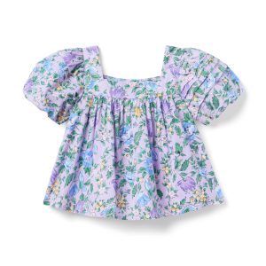 Floral Pintuck Puff Sleeve Top