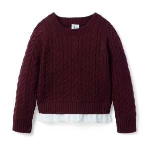 Cable Knit Eyelet Hem Sweater