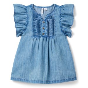 Chambray Ruffle Sleeve Dress
