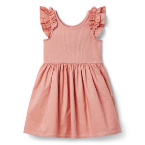 Ribbed Ruffle Sleeve Dress