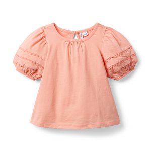 Lace Trim Puff Sleeve Top
