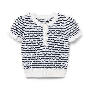 Wavy Striped Pointelle Sweater Top
