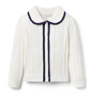 Pointelle Scalloped Trim Cardigan