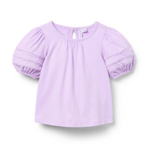 Lace Trim Puff Sleeve Top