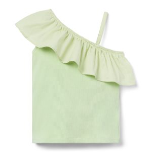 Ribbed Ruffle Shoulder Top