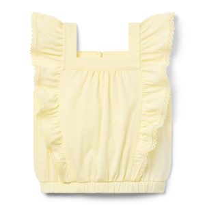 Lace Trim Flutter Sleeve Top