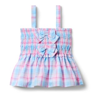 Plaid Bow Smocked Top
