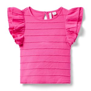 Textured Stripe Ruffle Sleeve Top