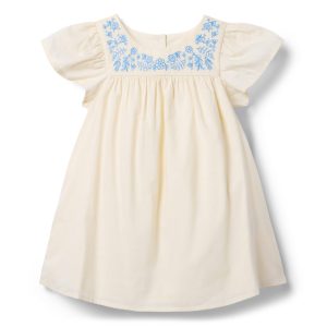 Embroidered Floral Ruffle Sleeve Dress