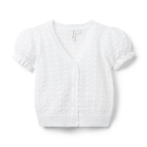 Pointelle Puff Sleeve Cardigan