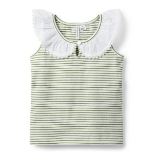 Striped Ribbed Collar Top