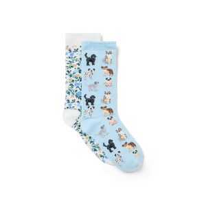 Dog Friends And Ditsy Floral Sock 2-Pack
